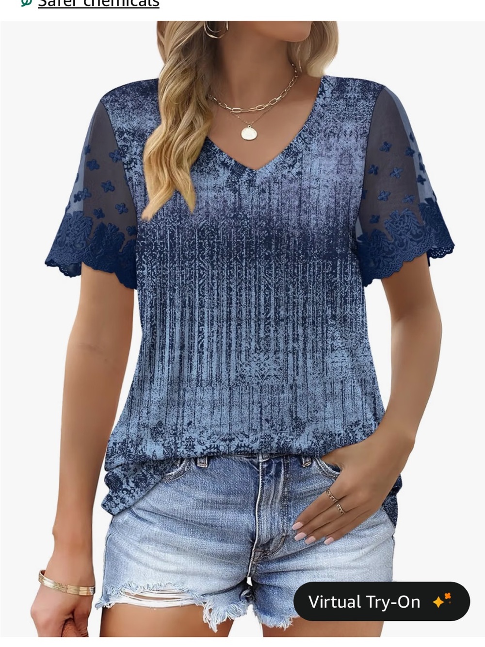 OFEEFAN Casual V Neck T Shirts for Women Lace Short Sleeved Top Size Medium